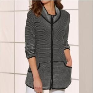 Soft Surroundings Jacket Women's Size Large Full Zip Ribbed Zip up Black White